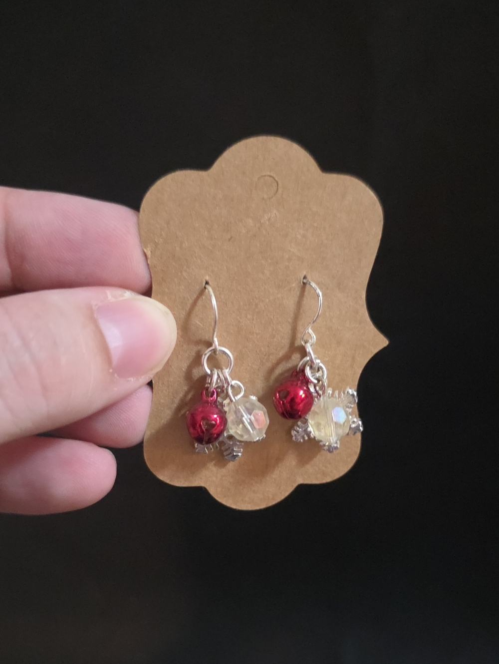 Red and Iridescent Bead & Snowflake Dangle Earrings